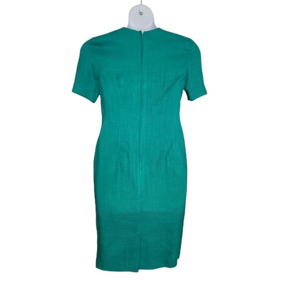 VINTAGE 80s dress teal short sleeve woven  secretary with gold buttons S‎ - Picture 2 of 11
